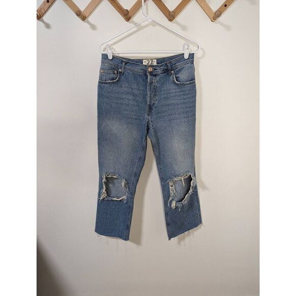 Free People We The Free Distressed Button Fly Cropped 100% Cotton Jeans Size 27 - Picture 1 of 9